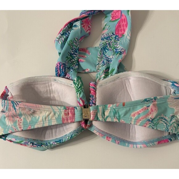 Lilly Pulitzer Eddee Halter Bandeau Bikini Top Aqua Print Size 4 - Picture 4 of 8